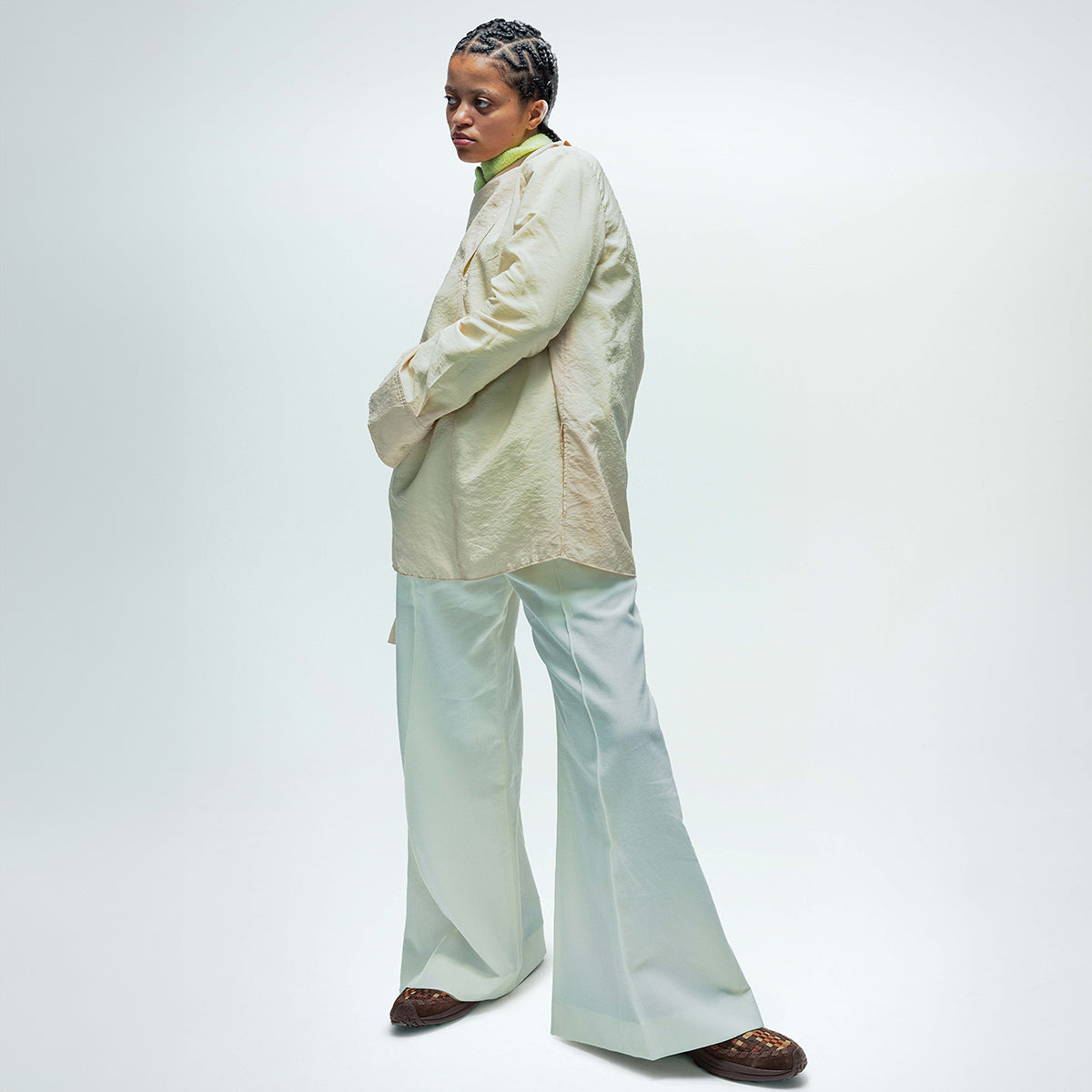 45R☆シェットランドのモックネックポンチョ/杢オリーブ♪ 45R（フォーティファイブアール）の「シェットランドのモックネック